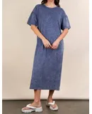 Very J Mineral Washed Casual Comfy Midi Dress In Denim