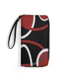 Geometric Red Black Modern Abstract Minimalist Circular Line Wallet for Womens PU Leather Zip Around Wallers Clutch Wristlet Travel Long Purse