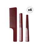 6x Babyliss Pro Barberology Comb Set (Clipper, Cutting, Taper Combs) - Red