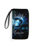 Three Butterfly Faith, Hope & Love Wallet for Womens PU Leather Zip Around Wallers Clutch Wristlet Travel Long Purse