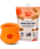 Zogoflex Toppl & Creamy Treats Nut Butter, Sweet Potato, Chia Seed Bundle | Treat Dispensing Dog Toy Puzzle – Dog Toy for Moderate Chewers, Fetch, Catch – Holds Kibble, Treats, Small, Tangeri