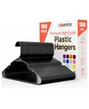 150-Pack Black Plastic Hangers – Heavy-Duty, Slim & Space-Saving Clothes Hangers with Non-Slip Shoulder Notches for Dresses, Suits, Jackets & Camisoles – Durable Lightweight PP Construction