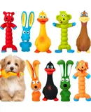 9 Pack Latex Squeaky Dog Toys 7 Inch Soft Rubber Dog Chew Toy Animal Standing Stick Puppy Fetch Interactive Play Assorted Animal Accessories for Small Medium Large Pet(Classic)