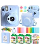 FUJIFILM INSTAX MINI 12 Instant Film Camera (Pastel Blue) + Complete Accessory Kit for Fujifilm Instax Mini 8/9/11/12 – Camera Case, Photo Album, Frames, Stickers & Lens Filters (Blue) + 3x Fujifilm 2x10 Film Mini Instax Film Pack