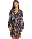 Johnny Was Women Sognatore Nero's Sleep Robe Long Sleeve Self Tie Belt Multi Floral New