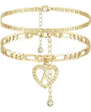 Initial Ankle Bracelets for Women Layered Heart Ankle Bracelets for Women