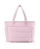 BAGSMART Tote Bag for Women, Lightweight Puffy Tote Bag with Compartments, Quilted Shoulder Bag Handbag for Travel, Work,Pink