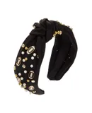 Fun American Football Headband Pearl Rhinestone Embellished Knotted Head Band Hair Hoop Wide Top Knot Hairband Headpiece Hair Accessory Game Day Gift for Fans