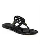 Tory Burch Women's Black Patent Leather Miller Thong Flip Flops Sandals Shoes Flats