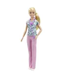 Barbie Nurse Blonde Doll with Scrubs Featuring a Medical Tool Print Top & Pink Pants