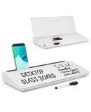 Small Desktop Glass Whiteboard Dry-Erase-Board White Board Surface Tablet Phone Stand Easy to Wipe Office Studio Desk Organizers with 5 Inner Grids for Home School Supplies