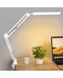 LED Desk Lamp, Swing Arm Desk Light with Clamp, 3 Lighting 10 Brightness Eye-Caring Modes, Reading Desk Lamps for Home Office 360°Spin with USB Adapter & Memory Function white-14W