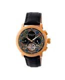 Heritor Automatic Aura Men's Semi-Skeleton Leather-Band Watch - Rose Gold/Black