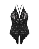 Women One Piece Lingerie Sexy Teddy Lingerie V Neck Sexy Bodysuit Lace Nightie-2Set Black