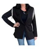 Blue B Stretch Boyfriend Rhinestone Blazer In Black