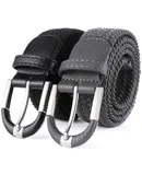 Mio Marino Men's Twill Weave Elastic Belt-Deep Charoal & Ash-XLarge