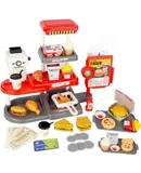 71pcs Kids Kitchen Playset, Artifical Food Sets with Water Dispenser & Cash Register, Fries, Hamburger Sandwich