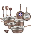 Pots and Pans Set – 14 Piece – Non-Stick Professional Home Kitchenware – Cooking Pots with Lids – Skillet Fry Pans – Suitable for Gas, Electric, Ceramic and Induction Counter Cooktops - Golden