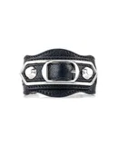 Balenciaga Black Shiny Calfskin Leather Studs Buckle Bracelet