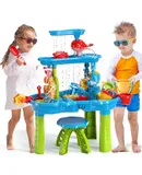 Kids Sand Water Table for Toddlers, 3-Tier Sand and Water Play Table Toys for Toddlers Kids, Activity Sensory Tables Outside Beach Toys for Toddler Boys Girls Age 1-3 3-5