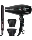 BaByliss Pro Volare Nano Titanium Professional Quality Italian Performance Hair Dryer 2000-Watt Blow Dryer (Black) #BVOL1 + BaByliss Pro LIMITED EDITION Nano Titanium Prima 3000 Flat Iron Midnight Purple - 1¼
