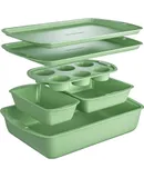 BAKKEN Kitchen Baking Pan Set - Nonstick Green Marble Coating, Commercial Grade Carbon Steel Bakeware Sets, Baking Kitchen Essentials, PFOA, PFOS, PTFE Free, Oven Safe Tray (Up to 450° F), Set of 6