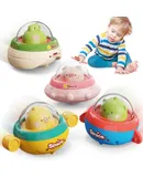 4 Animal Car Toys, Press Cars, Baby Toys, 6-18 Months, Spaceship 1 Year Old Kids Toy Gift (White Bear + Pig + Penguin + Exploration)