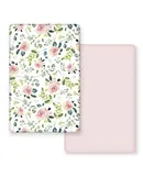 Stretchy Ultra Soft Jersey Knit Fitted Pack n Play Sheets Set 2 Pack, Portable/Mini Crib Sheets, Snug and Safe Playards Sheet for Baby, Pink Rose Stylish Print