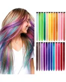 35PCS Colored Clip in Hair Extensions 20'' Colorful Straight Hair Extensions Clip in for Women and Kids Multi-Colors Party Highlights Streak Synthetic Hairpieces Wonderful Rainbow Colors
