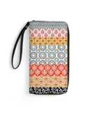 Water Color Bohemian Pattern Multi Colour Wallet for Womens PU Leather Zip Around Wallers Clutch Wristlet Travel Long Purse