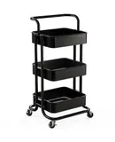 3-Tier Utility Rolling Cart,Multi-Functional Storage Trolley for Office,Living Room,Kitchen,Laundry,Black