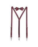 Mio Marino Men's Suede Y-Back Suspenders Bow Tie-Burgundy-42