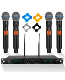 Wireless Microphone System 4 Channel UHF 492F Range Portable Receiver w Cordless Mic