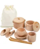Set of 9 Montessori Toys for Toddler and Kids, Sensory Bin Tools with Bag, Waldorf Kitchen Toys for Fine Motor Skill Learning