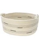 Cotton Rope Dog Toy Basket with Handle Puppy Toys Storage Bin Small Woven Rectangle Diapers Pet Kitty Bed Perfect for Carry Pet Chew Toys Blankets Leashes Doggie Stuff Beige M