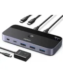 UGREEN USB C Switch 2 Computers Share 4 USB 3.2 Ports, 10Gbps USB Switcher Selector for PC Laptop Keyboard Mouse Webcam USB-Microphone, USB Switch Adapter with 2 USB C to C Data Cables and Remote