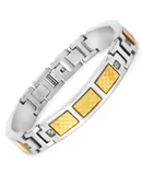 Men Titanium Bracelet With Gold Plate Steel Inlay 0.48ct.w. Natural Green Sapphire Rounds