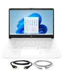 HP 14-Inch Laptop with Intel Celeron N4500 Processor, 4GB RAM, 64GB eMMC Storage, Windows 11 Home in S Mode – Snowflake White + 10FT Angle USB 2.0 Certified 480MBPS Type A Male To B Male Cable, Beige + HDMI Cable 6FT
