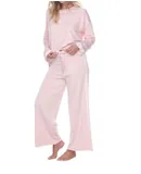 Pj Harlow Kimber Crop French Terry Wide Leg Crop Pant With Satin Stripes In Blush
