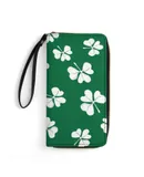 Clover Leaf Hand Drawn Doodle Wallet for Womens PU Leather Zip Around Wallers Clutch Wristlet Travel Long Purse