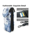 Blue Chinoiserie Toile Hydrangea Pu Leather Crossbody Phone Bag Card Slots Flip Phone Purse With Adjustable Strap 7.6x4.9inch