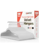120-Pack White Velvet Hangers – Non-Slip Space-Saving Clothes Hangers with 360° Swivel Hook & Shoulder Notches – Heavy-Duty 10 lbs Capacity, Slim Design for Jackets, Suits & Dresses
