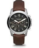 Reloj Fossil Hombre | Coleccion Grant | Modelo FS4813 | Caja Redonda | Ø 44mm Acero inoxidable | Cierre Hebilla | Movimiento Cuarzo | Dial Negro | Cristal Mineral | Correa Cuero Marrón | 50m / 5 ATM | Línea Lujo