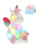 10 Inch Luminous Unicorn Plush Animal Soft Plush Toy With Color LED Night Light Glowing Birthday Children's Day Valentine's Day Gift for Girls Toddler Kids Ladies White