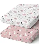 Baby Fitted Crib Sheets: Kid Crib Sheets Set of 2 for Toddler Standard Size Crib Mattress for Boys and Girls Jersey Knit Crib Bed Sheets Elephant Rabbit
