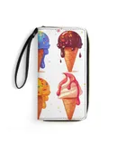 Ice Cream Colorful Wallet for Womens PU Leather Zip Around Wallers Clutch Wristlet Travel Long Purse