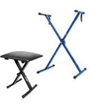 Keyboard Stand Single X Style Adjustable Piano Riser + Keyboard Piano Bench