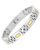 Mens Titanium Bracelet With Gold Plate Steel Inlay 0.56ct.w. Natural Blue Sapphire Rounds