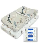 Changing Pad Cover for Girls Boys,  Premium Soft Boho Changing Table Covers, Stretchy Jersey Changing Table Sheets Fits All Standard Changing Tables 2 Pack (Whale Dreams)