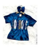 Sew Fancy Designs Girl's Tie Dye Tee With Hand Sewn Cowboys In Navy